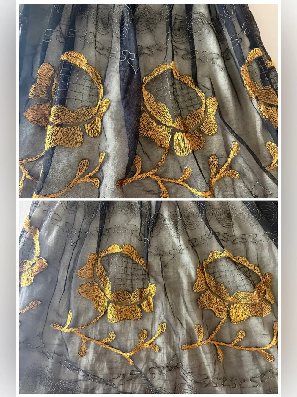 Free People Gold Floral Layered Embroidered Mesh Skirt Boho Whimsigoth Fairycore